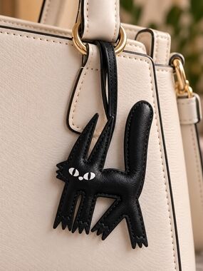 Brand New Black Scaredy Cat Faux Leather Purse Bag Charm New